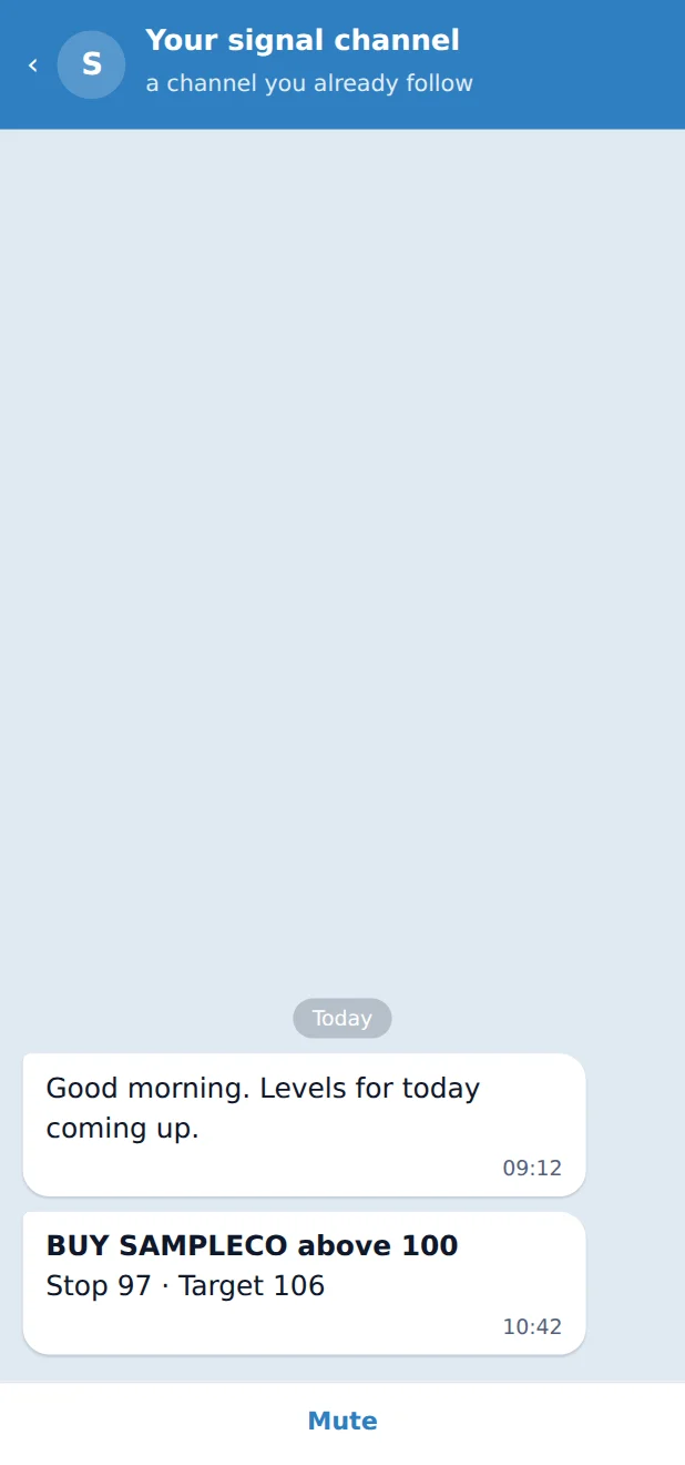 A message arriving in a Telegram channel, sample data