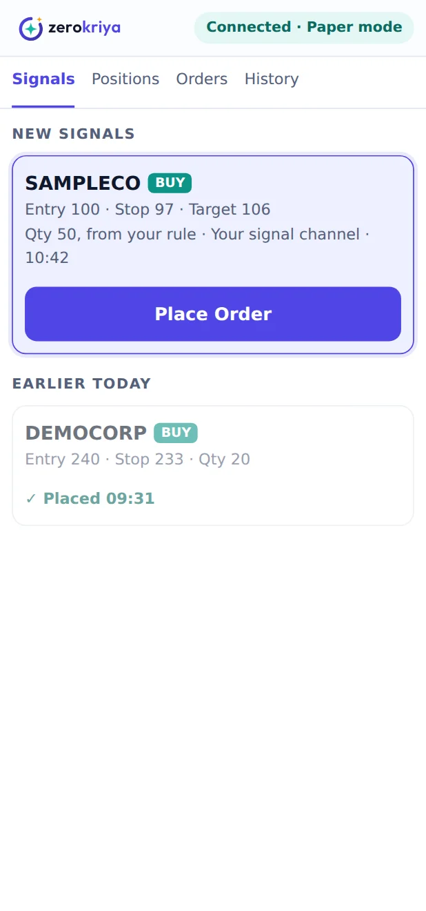 A trading dashboard, sample data